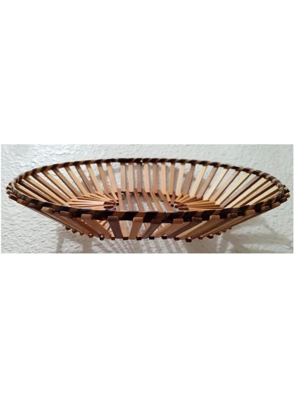 Mid Century Modern Japanese Style Bamboo Wooden Slat Oval Basket